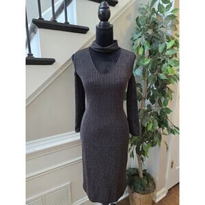 Bold Elements Bodycon Dress L Black Stretch Rainbow Striped Halter Long Sleeve